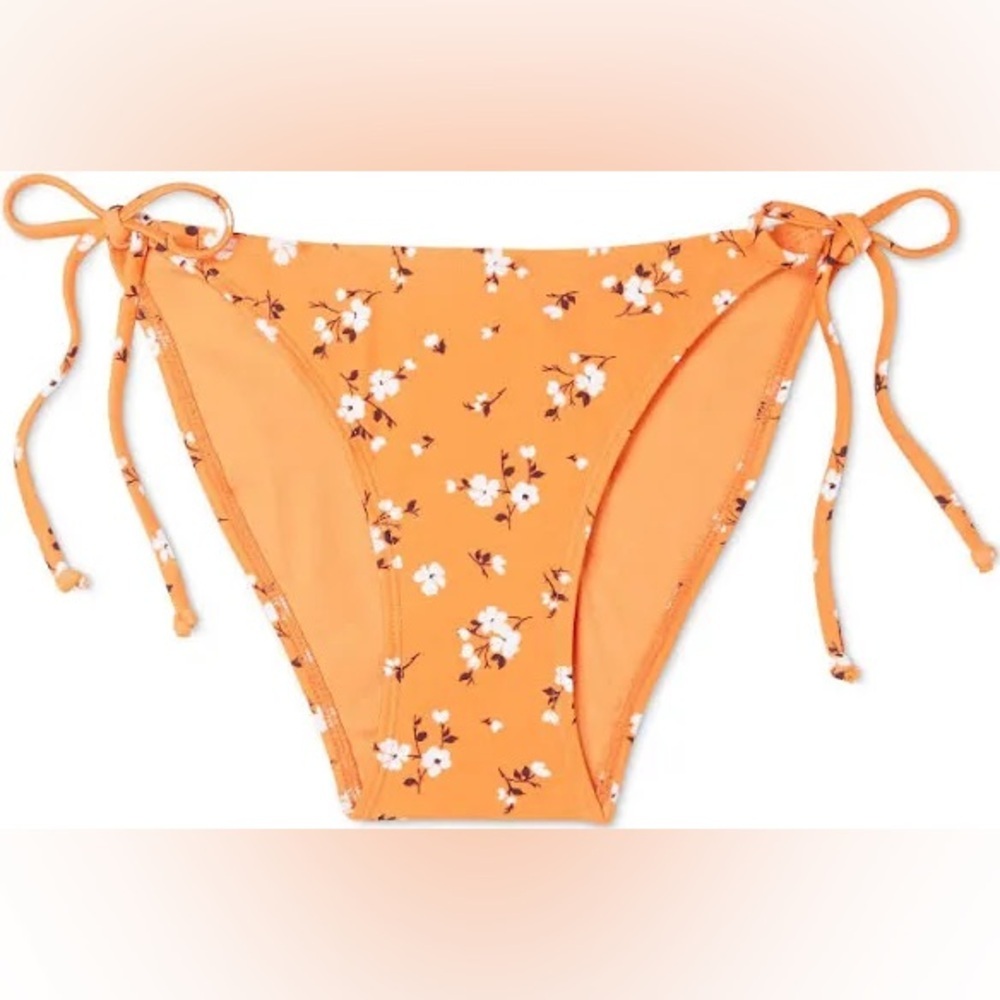 Xhilaration Orange White Floral Hipster String Bikini Bottom XS